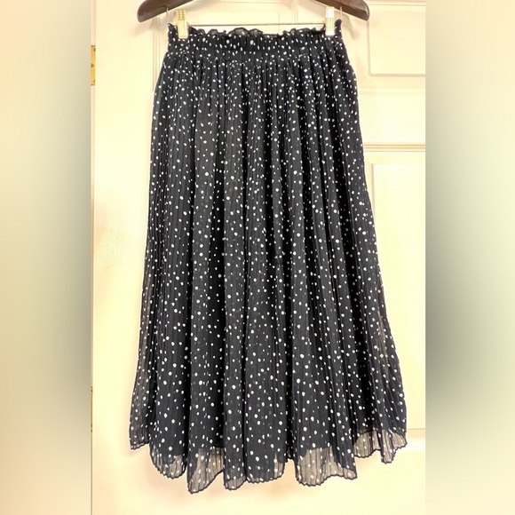 LOFT Dotted Pleated Midi Skirt Size XS Forever Navy Women's lined flowy chiffons - Picture 7 of 9